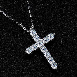 Chain925 Sterling Silver Cross Pendant with Moissanite - Waterproof. Chain lengt